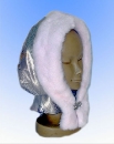 шапка из серебристой ткани и белого меха норки,(женские головной уборы)