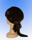 женская тёмно коричневая шапка в виде косынки (головной убор из меха норки)