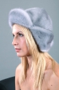 женская шапка из норки серо голубого цвета с поднятыми ушами (модель с козырьком)